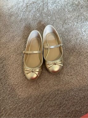 Janie and Jack Girls' Metallic Gold Mary Jane Ballet Flats with Bow sz11